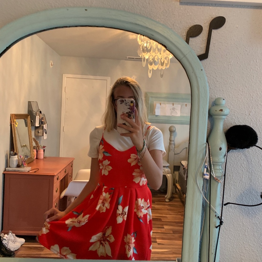 Floral Red Dress